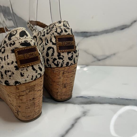 Toms Women's Brown Black Leopard Canvas Espadrille Wedge Marisol Sandals Sz 8.5 - Picture 4 of 7